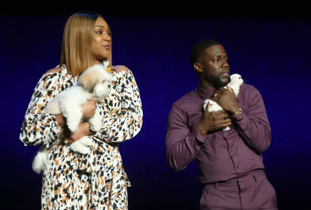 Actors and comedians Tiffany Haddish and Kevin Hart speak during Universal Pictures special presentation during CinemaCon at The Colosseum at Caesars...