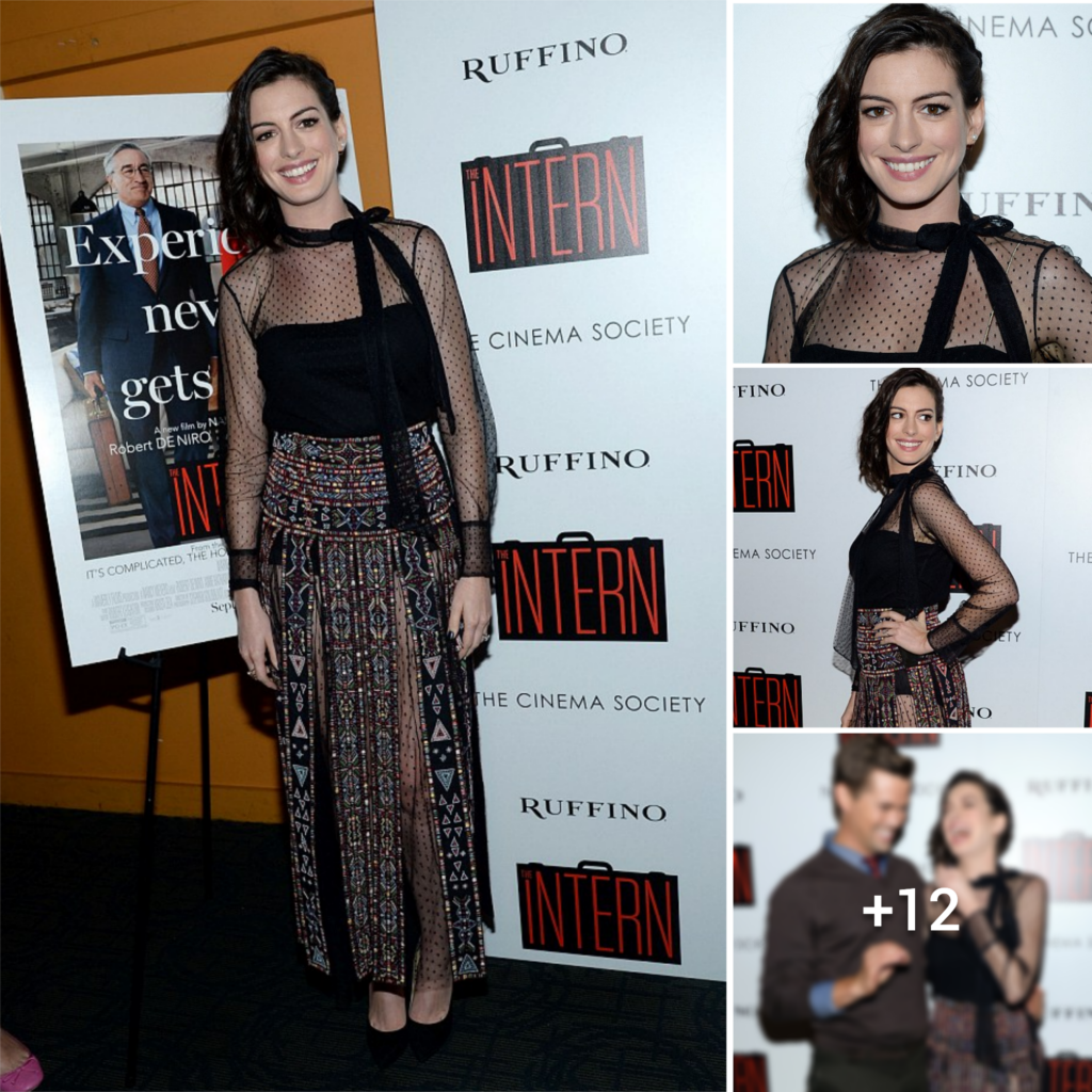 Unbelievably Enchanting! Anne Hathaway Shines in a Mesmerizingly Sheer Top and Dazzling Gypsy Skirt, Commanding Attention at the New York City Premiere of “The Intern.”